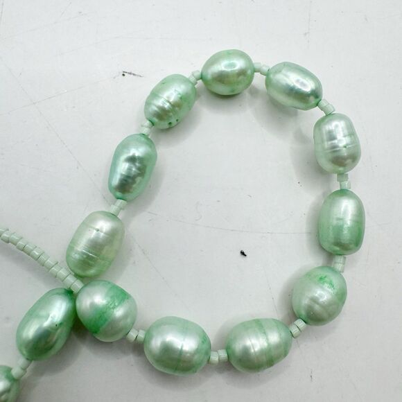 Green Nugget Baroque Pearl Necklace With Amazonite Pendant Sterling Silver 18” - Picture 14 of 15